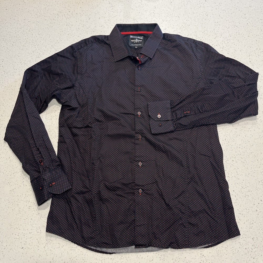 Barabas Mens XL Black Red Polka Dot Print Long Sleeve Button Up Shirt